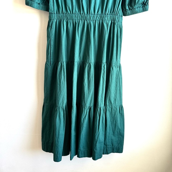 Sea NY Sibylle Solid Dress Forest Poplin Tiered Skirt Ruffle Pockets Medium - Picture 9 of 14